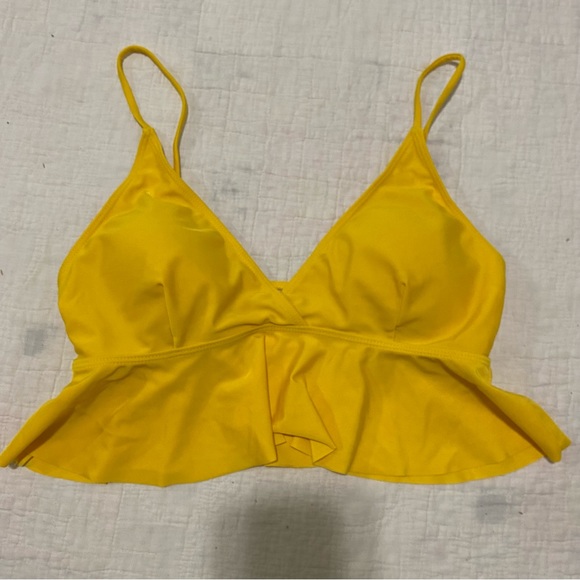 Ruffle Peplum Bikini Top Bright Yellow Yellow Wrap Top size Large Swimsuit - Picture 4 of 8